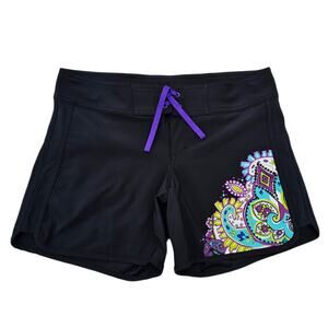 Black Board Shorts Athleta Zanzibar Size 4 Purple Paisley Graphic Print Stretch
